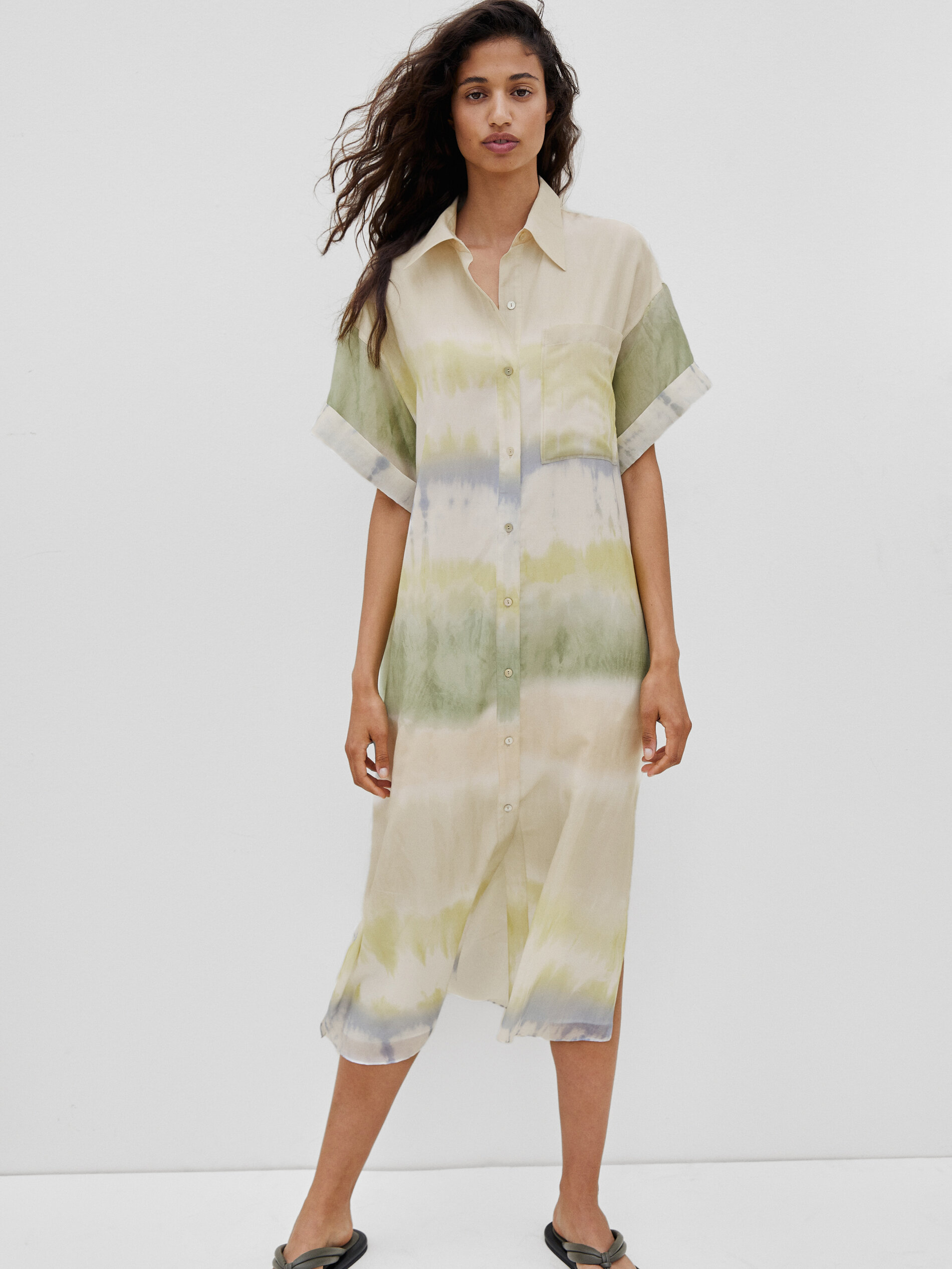 Silk cotton tie-dye dress - - Massimo Dutti